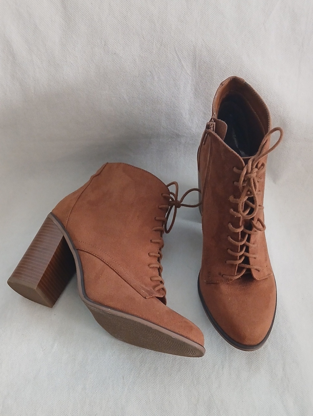 Soda Womens 10 Brown Boots Lace Up Faux Suede Ankle Bootie Academia Granny Boho